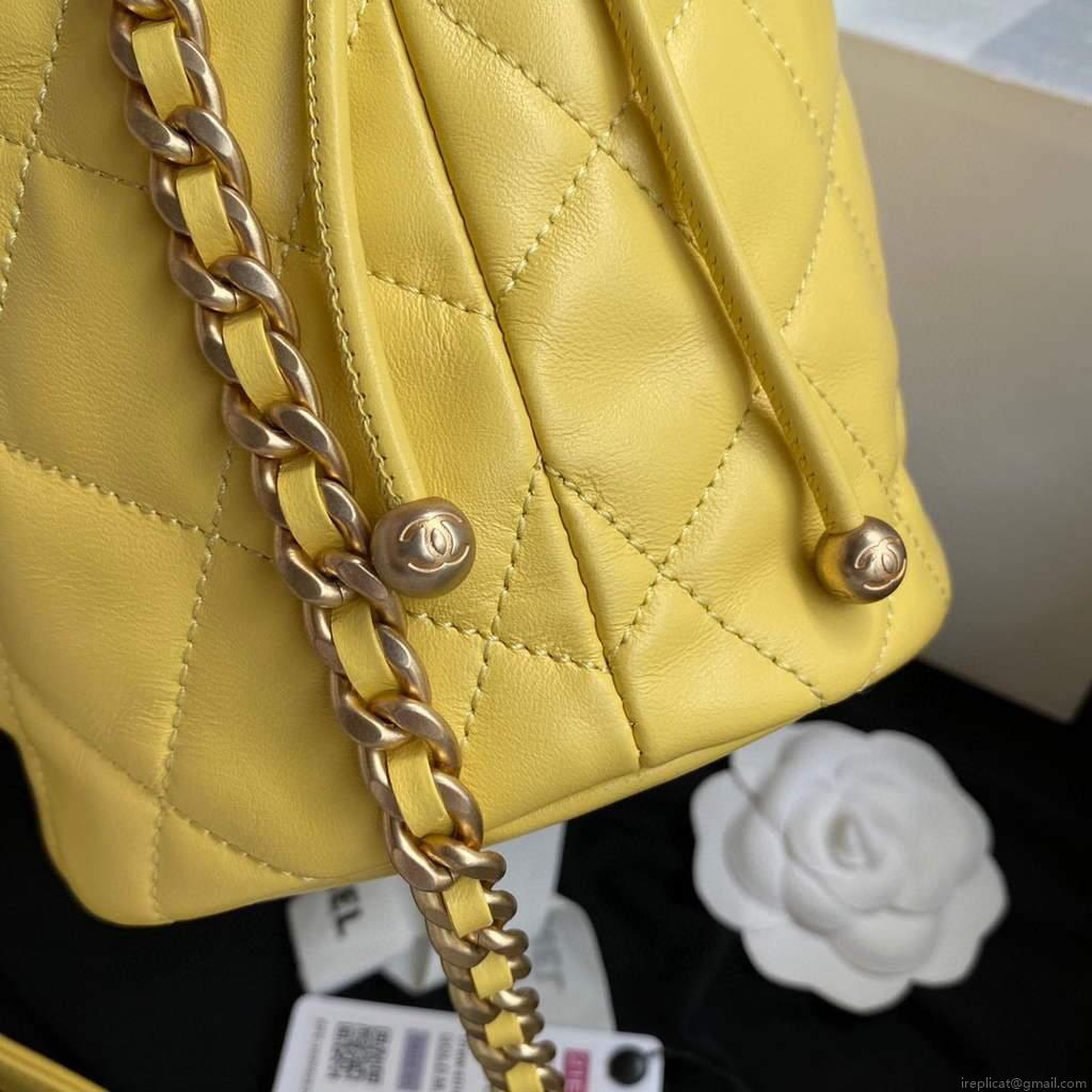 Chanel AS2425 Shiny Lambskin Large Drawstring Bucket Bag Yellow