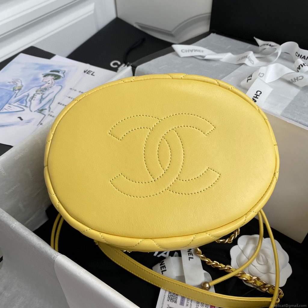 Chanel AS2425 Shiny Lambskin Large Drawstring Bucket Bag Yellow