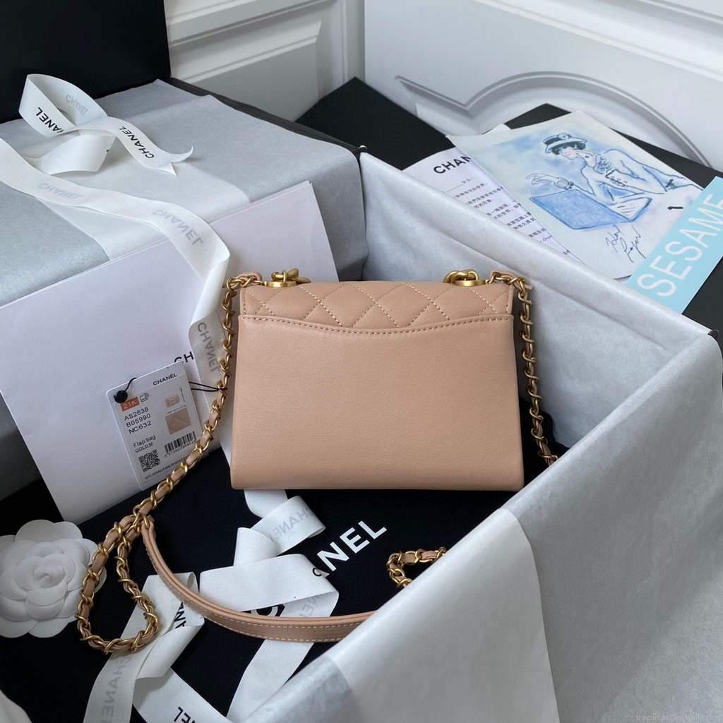 Chanel AS2638 Mini Flap Bag Calfskin Gold Tone Metal Apricot