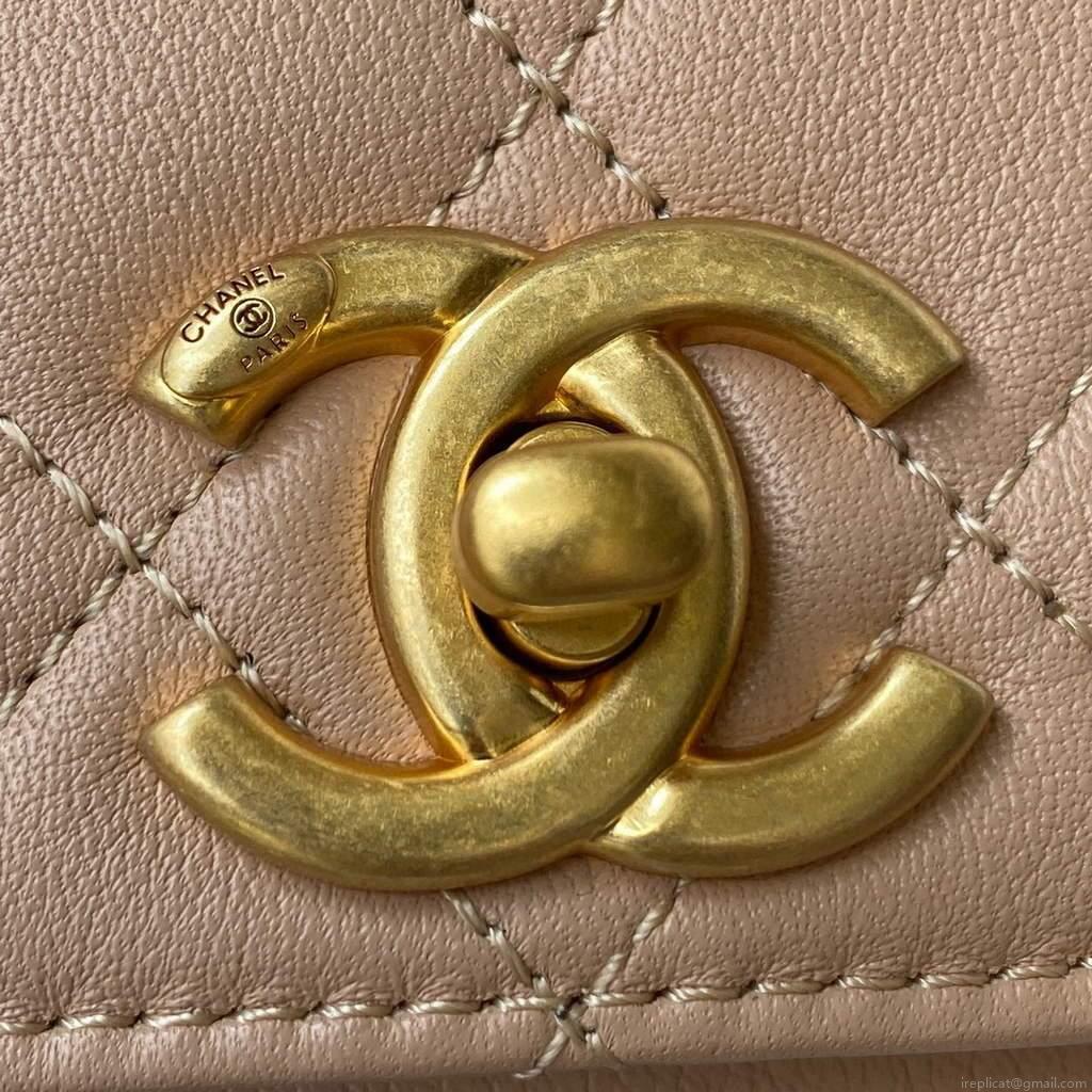 Chanel AS2638 Mini Flap Bag Calfskin Gold Tone Metal Apricot