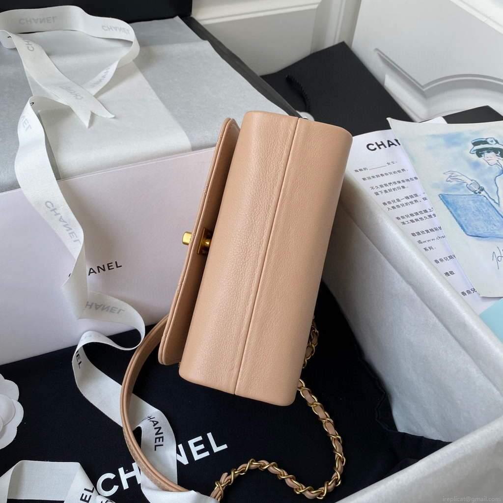 Chanel AS2638 Mini Flap Bag Calfskin Gold Tone Metal Apricot