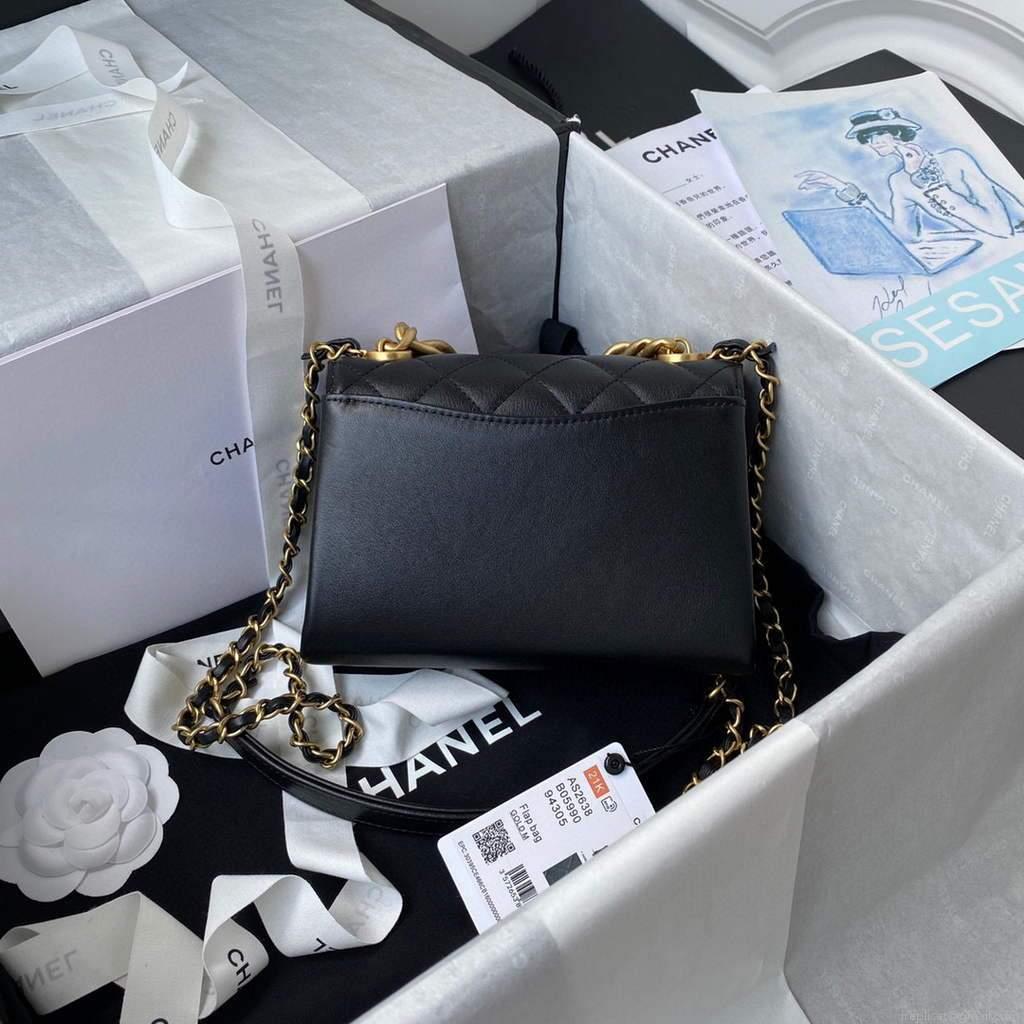 Chanel AS2638 Mini Flap Bag Calfskin Gold Tone Metal Black