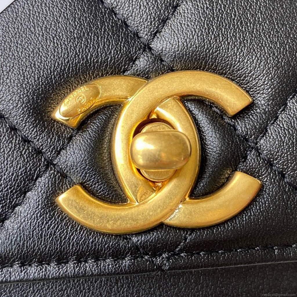 Chanel AS2638 Mini Flap Bag Calfskin Gold Tone Metal Black