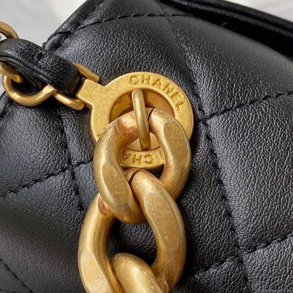 Chanel AS2638 Mini Flap Bag Calfskin Gold Tone Metal Black