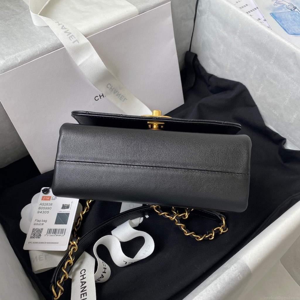 Chanel AS2638 Mini Flap Bag Calfskin Gold Tone Metal Black