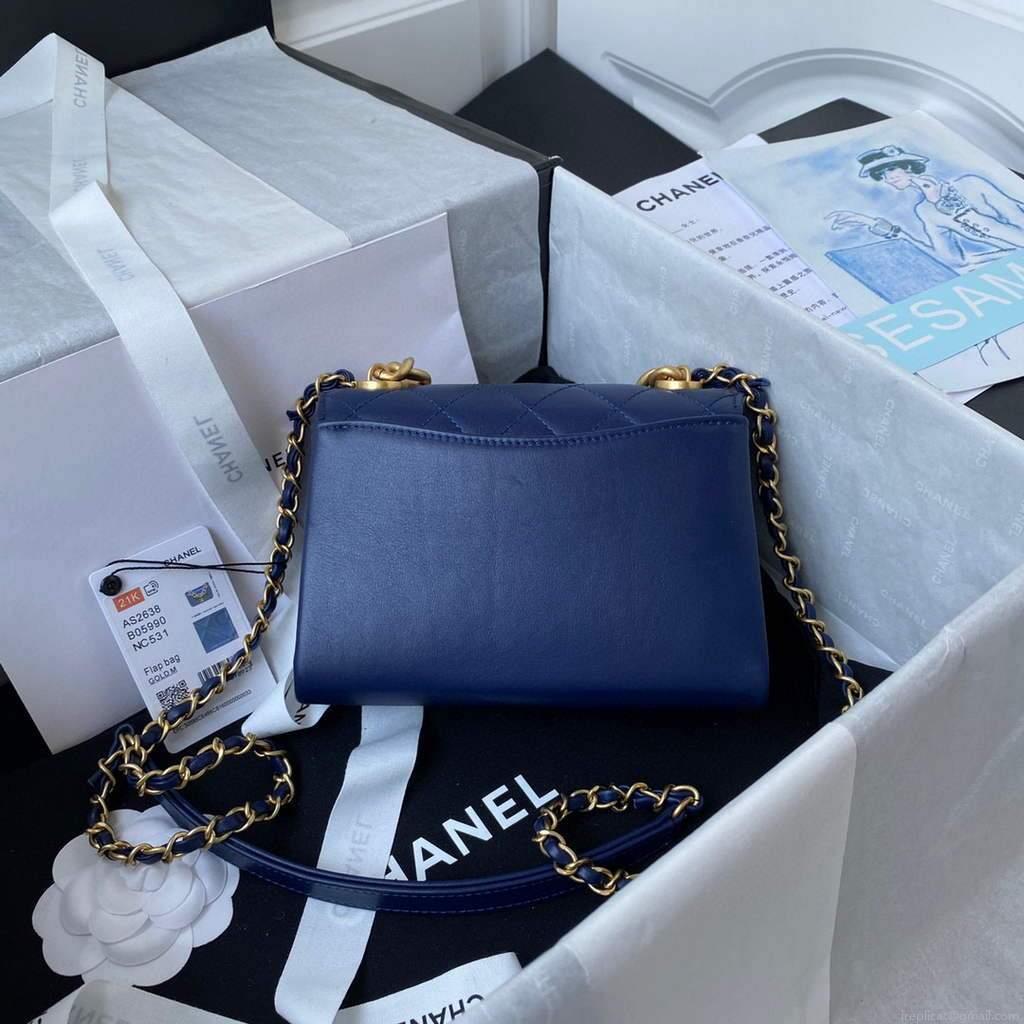 Chanel AS2638 Mini Flap Bag Calfskin Gold Tone Metal Blue