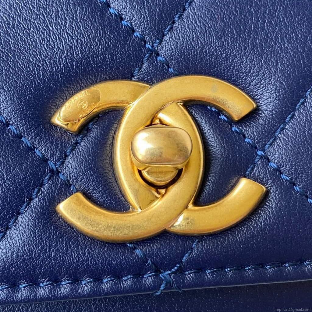 Chanel AS2638 Mini Flap Bag Calfskin Gold Tone Metal Blue