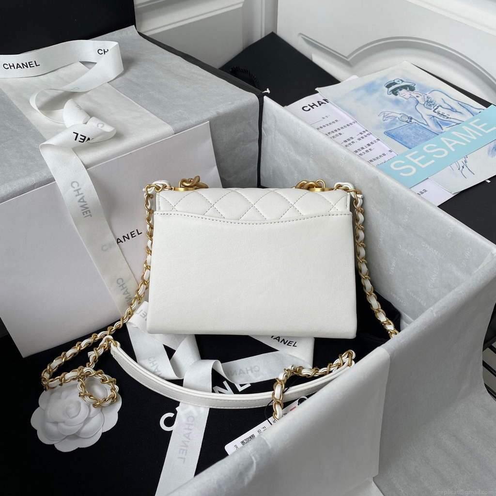 Chanel AS2638 Mini Flap Bag Calfskin Gold Tone Metal White
