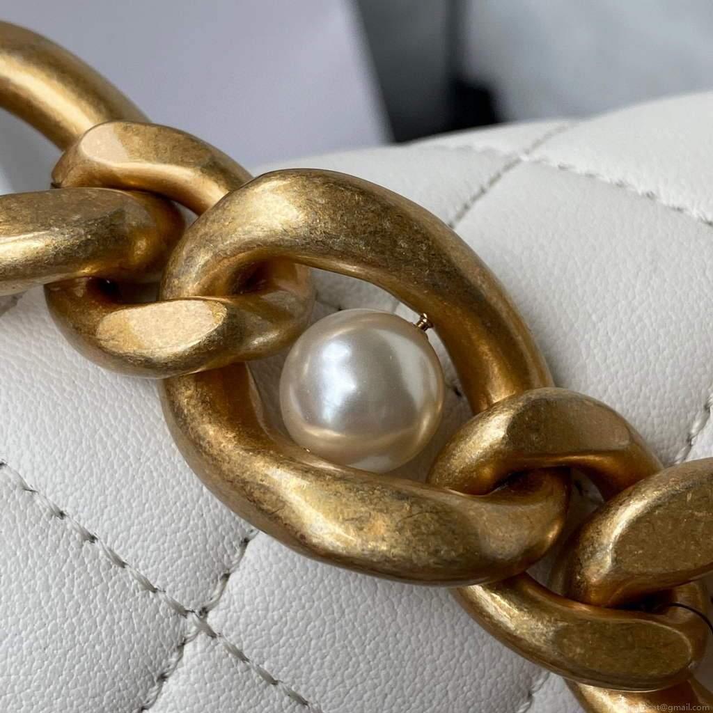 Chanel AS2638 Mini Flap Bag Calfskin Gold Tone Metal White