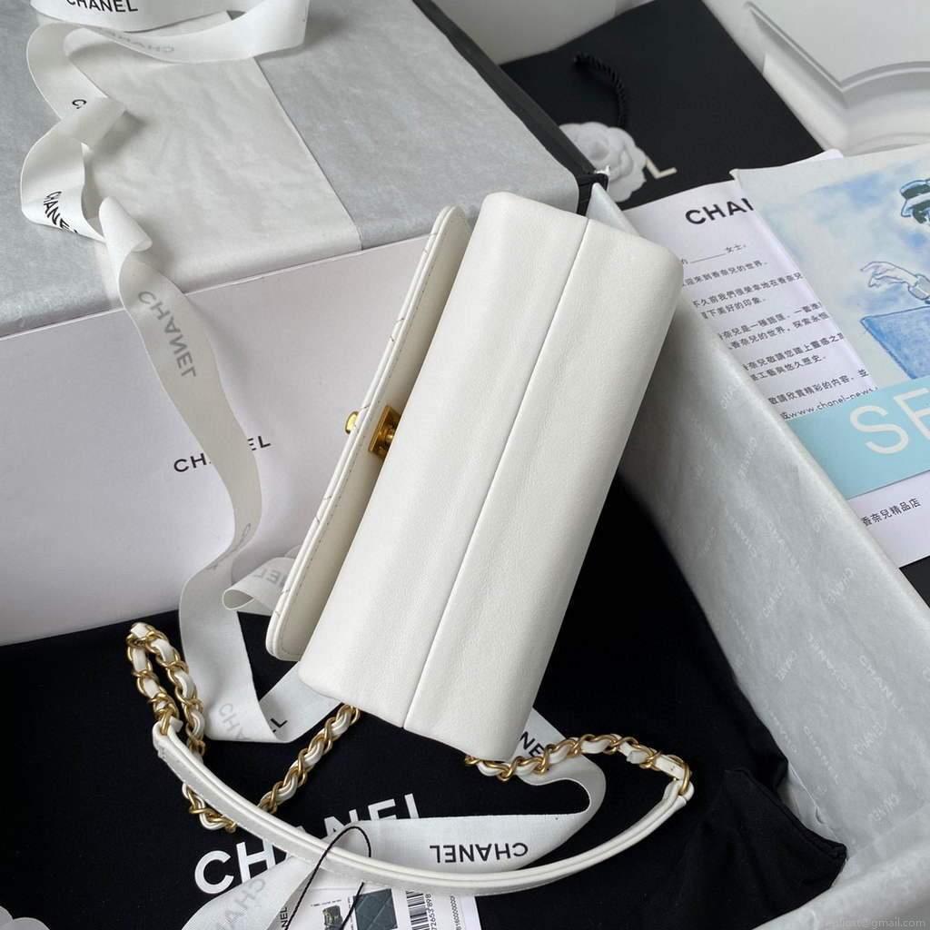 Chanel AS2638 Mini Flap Bag Calfskin Gold Tone Metal White