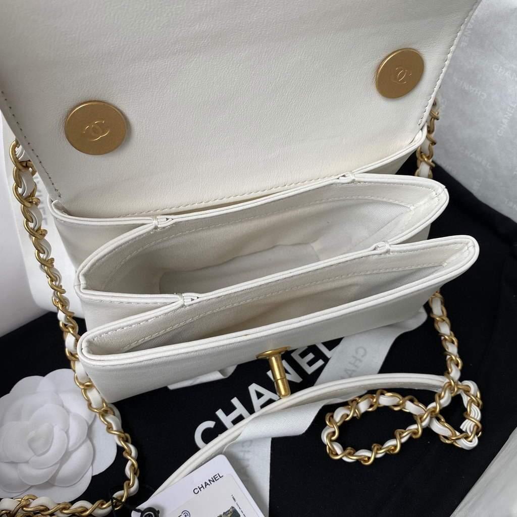 Chanel AS2638 Mini Flap Bag Calfskin Gold Tone Metal White