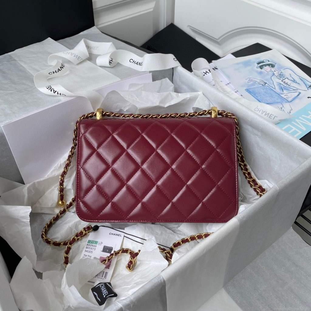 Chanel AS2649 Small Flap Bag Calfskin Wine Red