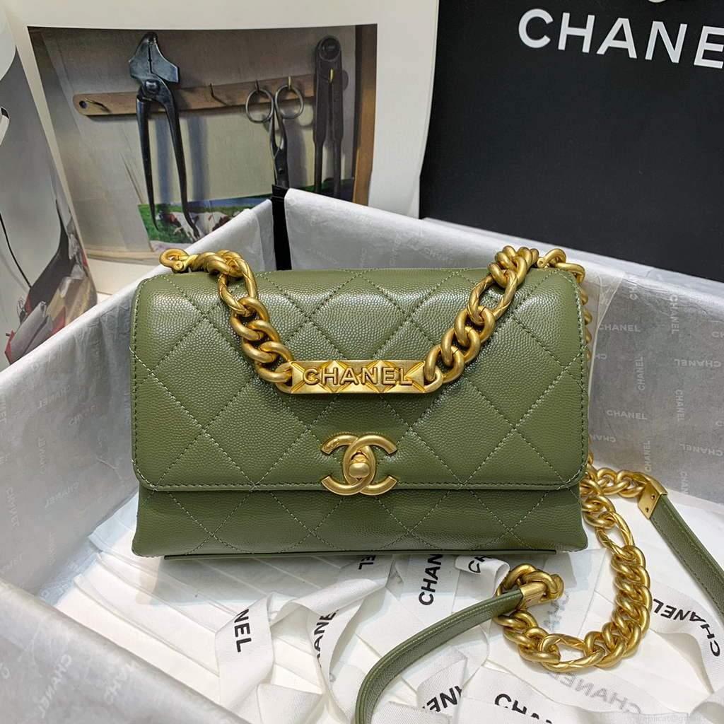 Chanel AS2711 Golden Chain Mini Flap Should Bag Green