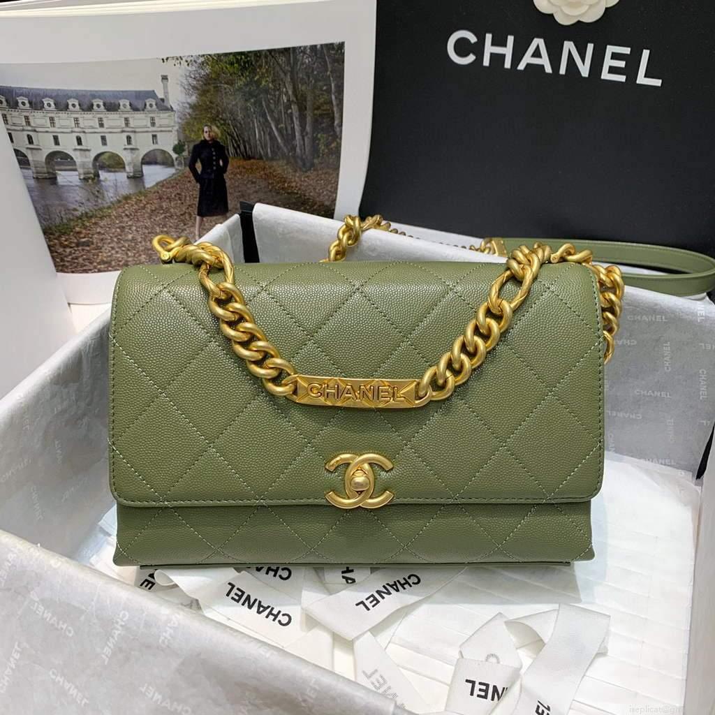 Chanel AS2764 Golden Chain Flap Should Bag Green