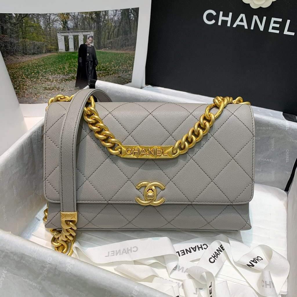 Chanel AS2764 Golden Chain Flap Should Bag Grey