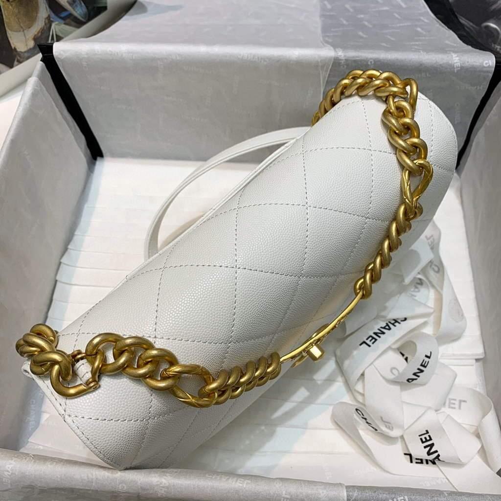 Chanel AS2764 Golden Chain Flap Should Bag White