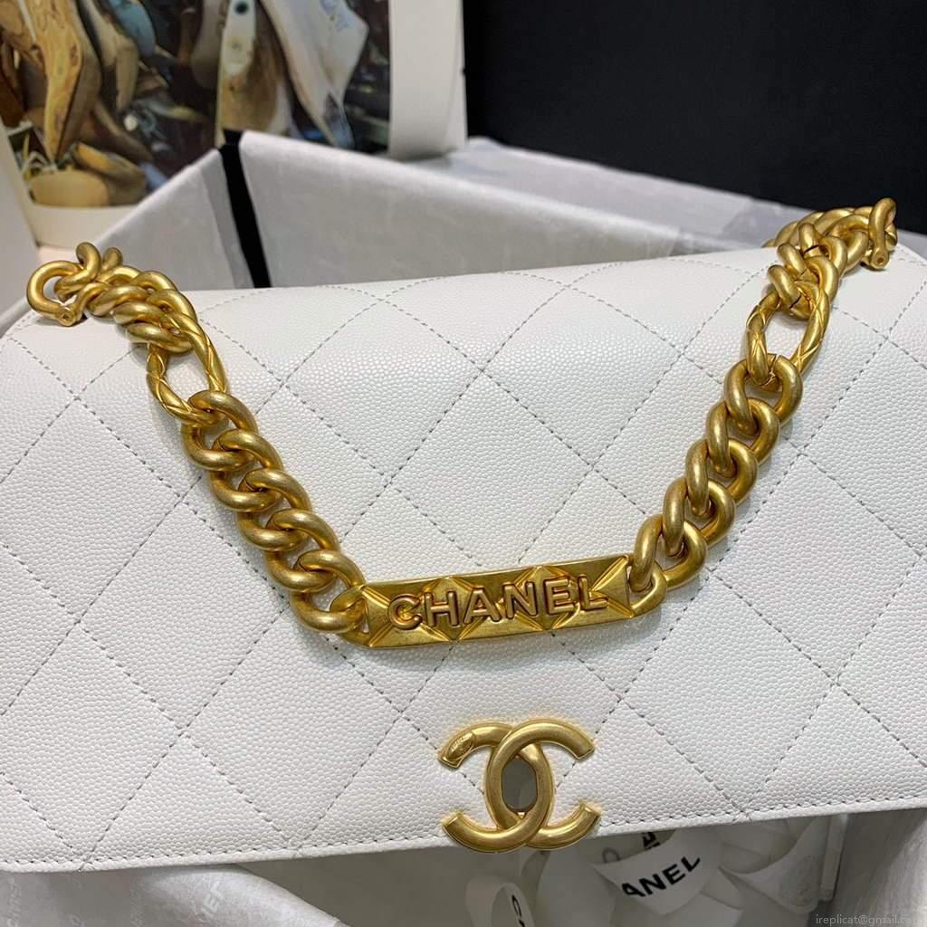 Chanel AS2764 Golden Chain Flap Should Bag White