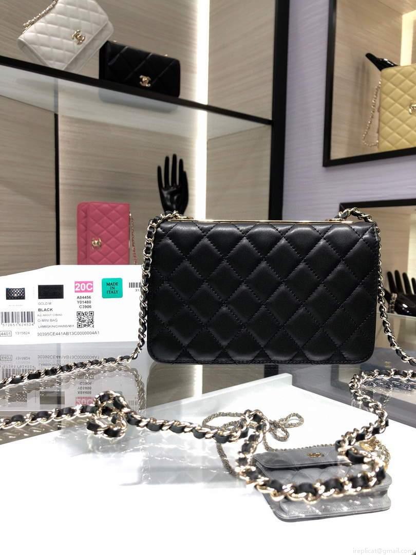 Chanel A84456 Chevron Trendy CC Wallet On Chain WOC Bag Lambskin Black