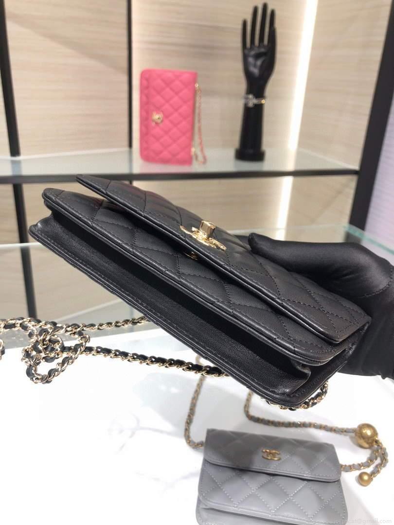 Chanel A84456 Chevron Trendy CC Wallet On Chain WOC Bag Lambskin Black