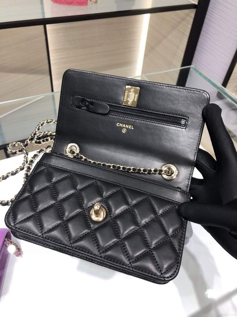 Chanel A84456 Chevron Trendy CC Wallet On Chain WOC Bag Lambskin Black