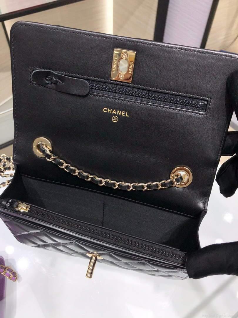 Chanel A84456 Chevron Trendy CC Wallet On Chain WOC Bag Lambskin Black