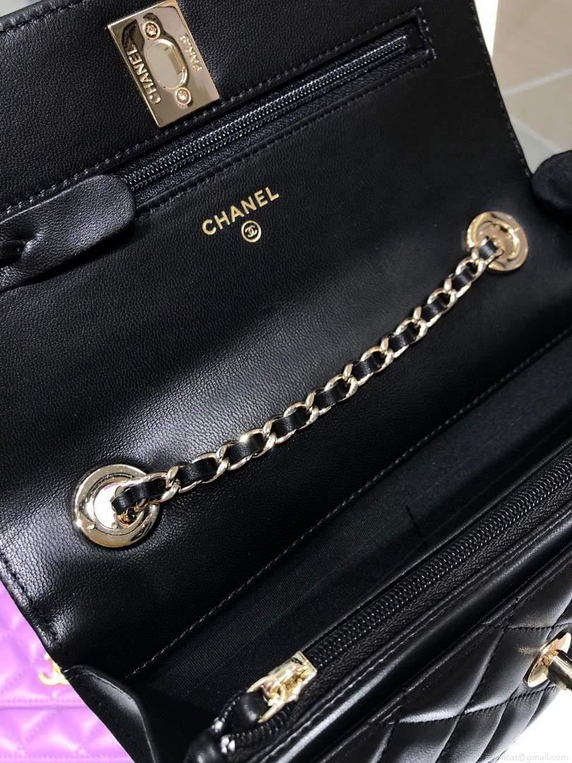 Chanel A84456 Chevron Trendy CC Wallet On Chain WOC Bag Lambskin Black