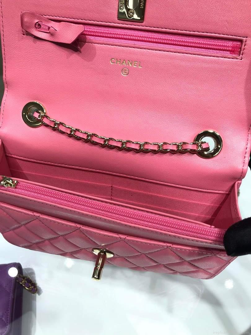 Chanel A84456 Chevron Trendy CC Wallet On Chain WOC Bag Lambskin Pink