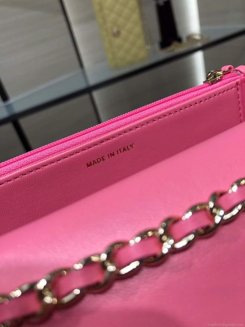 Chanel A84456 Chevron Trendy CC Wallet On Chain WOC Bag Lambskin Pink