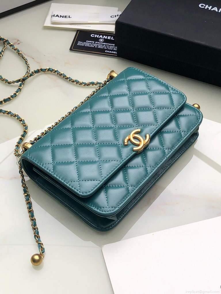 Chanel Shoulder Flap Mini Bag Lambskin AS2289 Green