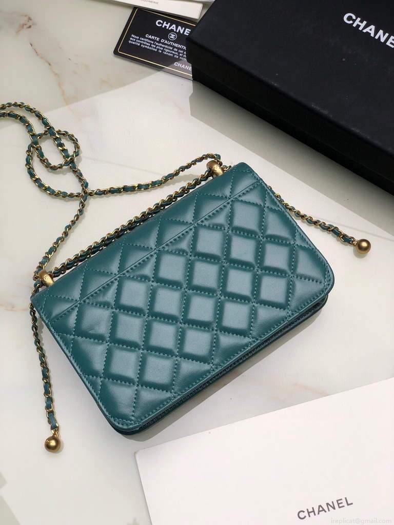 Chanel Shoulder Flap Mini Bag Lambskin AS2289 Green