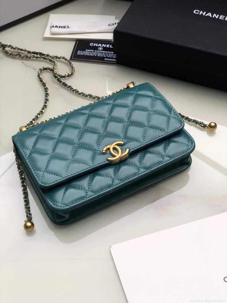 Chanel Shoulder Flap Mini Bag Lambskin AS2289 Green