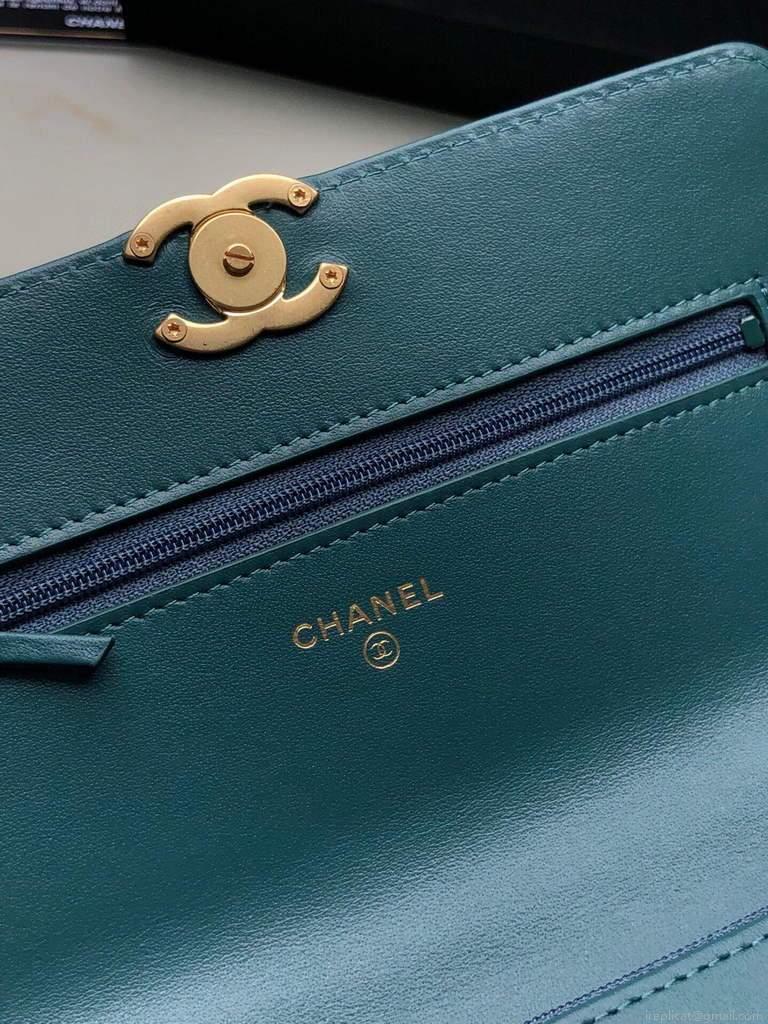 Chanel Shoulder Flap Mini Bag Lambskin AS2289 Green