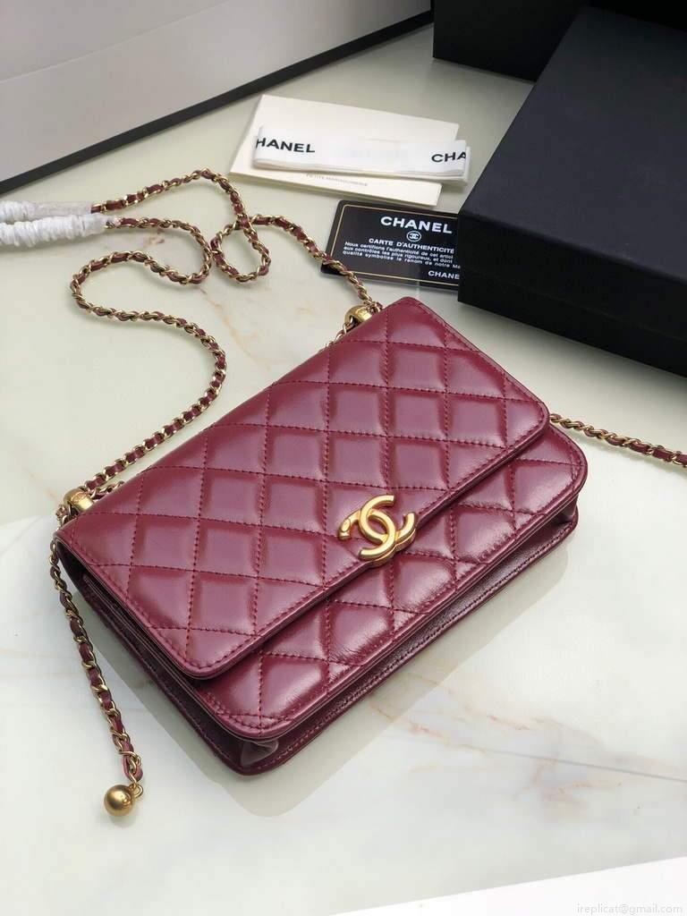 Chanel Shoulder Flap Mini Bag Lambskin AS2289 Wine Red