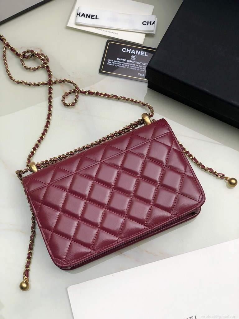 Chanel Shoulder Flap Mini Bag Lambskin AS2289 Wine Red