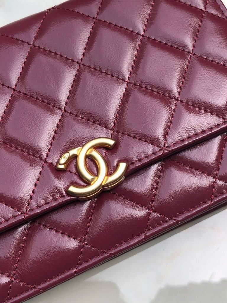 Chanel Shoulder Flap Mini Bag Lambskin AS2289 Wine Red