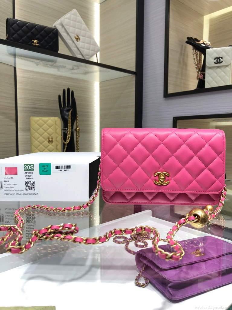 Chanel Wallet on Chain Lambskin AP1450 Rose Red
