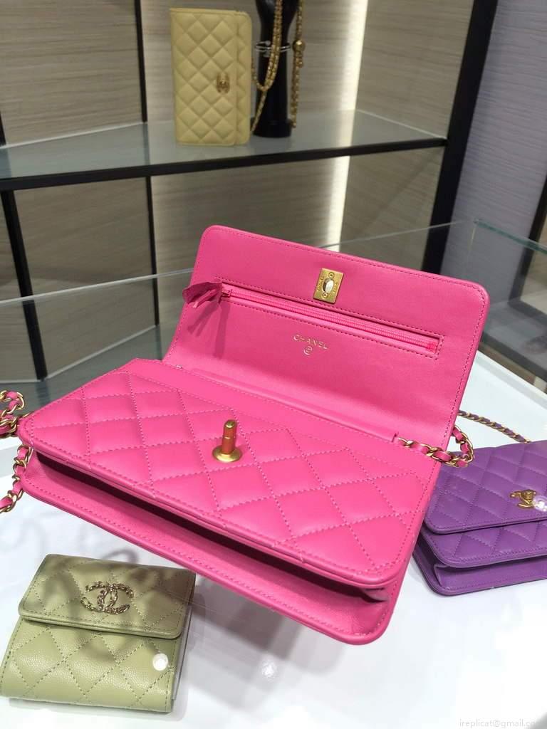 Chanel Wallet on Chain Lambskin AP1450 Rose Red