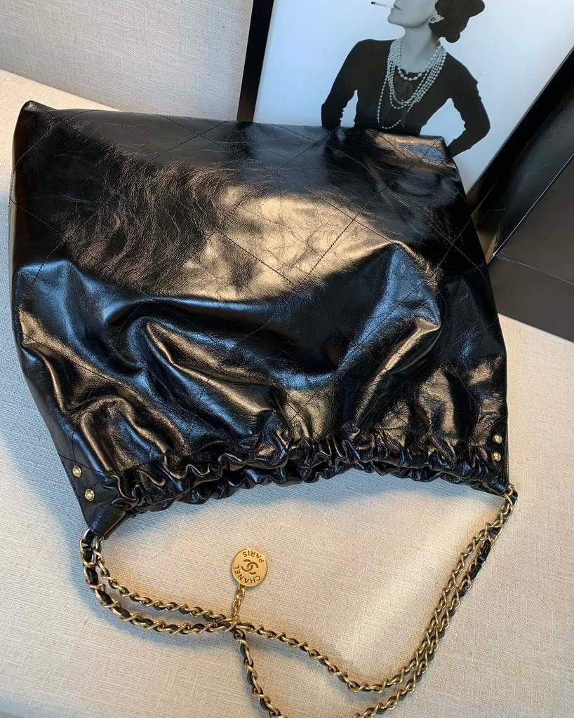 Chanel A68200 Large Chain Shopping Bag Black Gold