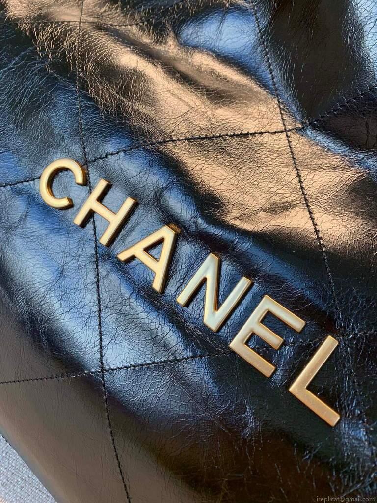 Chanel A68200 Large Chain Shopping Bag Black Gold