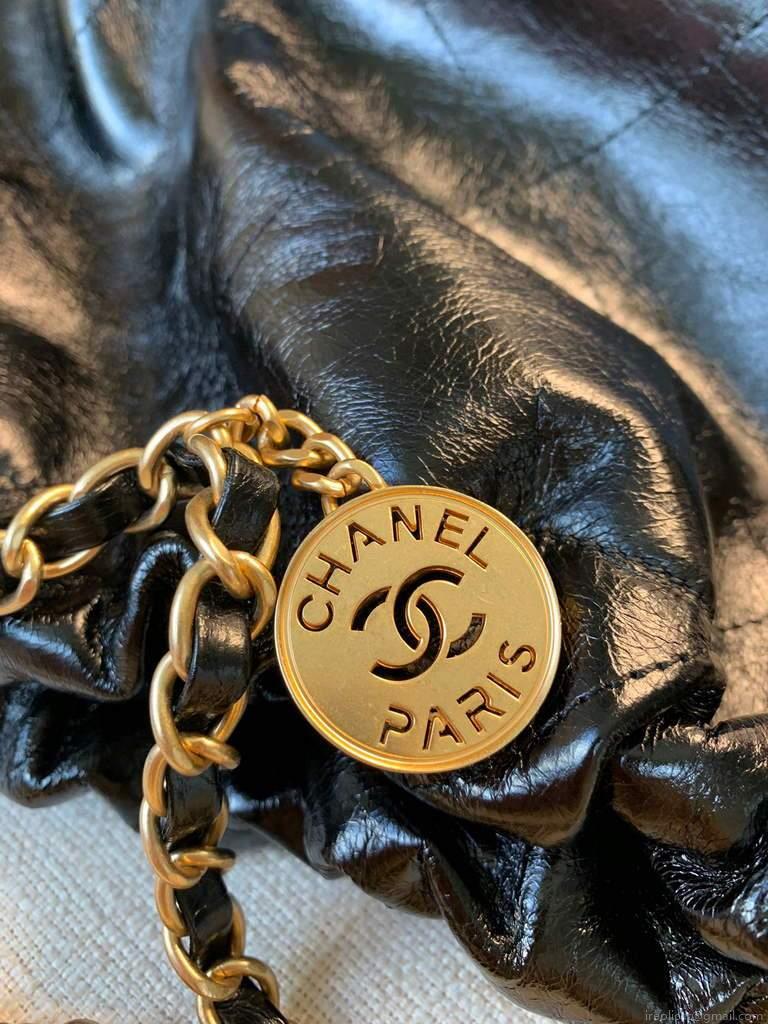 Chanel A68200 Large Chain Shopping Bag Black Gold