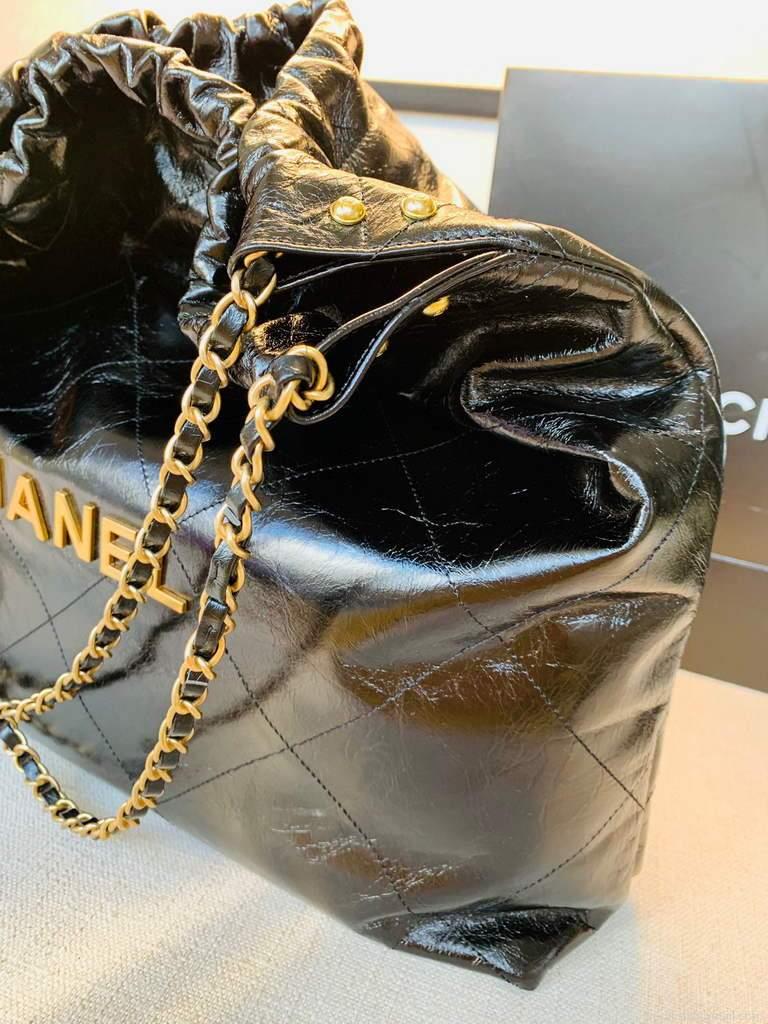 Chanel A68200 Large Chain Shopping Bag Black Gold