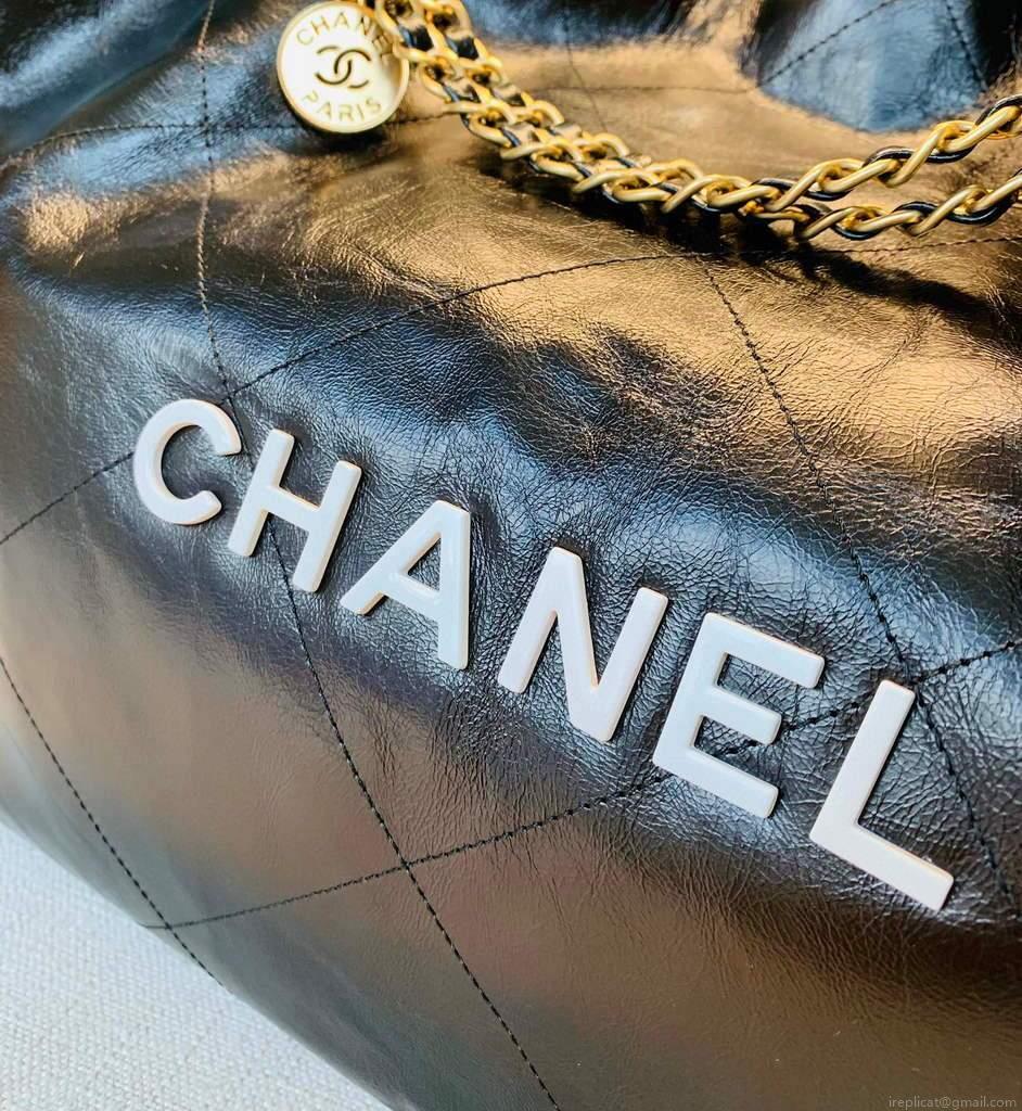 Chanel A68200 Large Chain Shopping Bag Black White