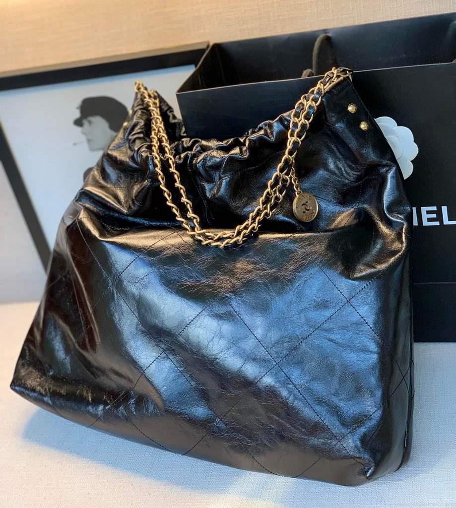 Chanel A68200 Large Chain Shopping Bag Black White