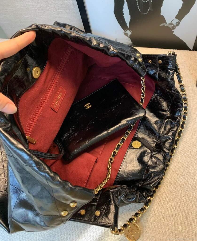 Chanel A68200 Large Chain Shopping Bag Black White
