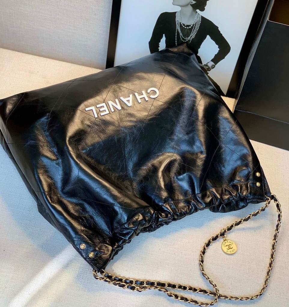 Chanel A68200 Large Chain Shopping Bag Black White