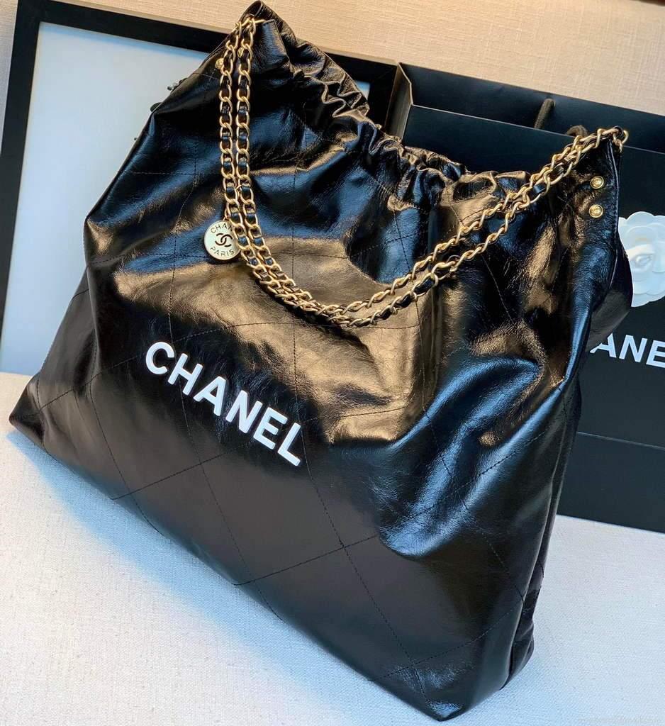 Chanel A68200 Large Chain Shopping Bag Black White