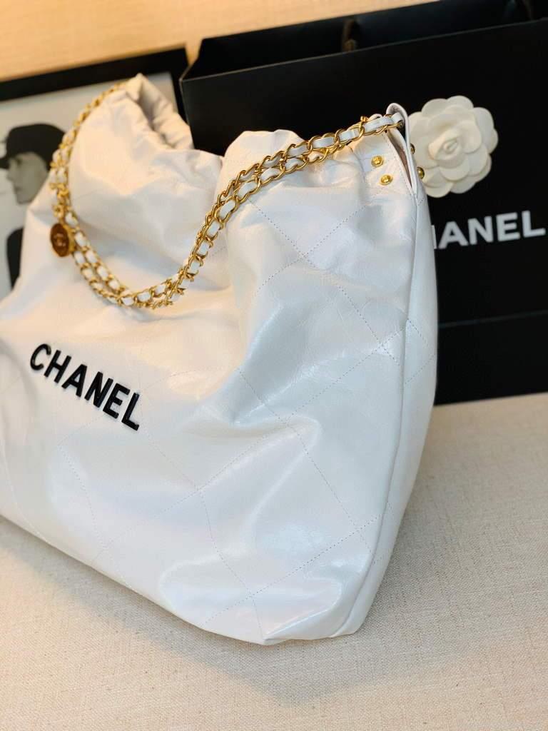 Chanel A68200 Large Chain Shopping Bag White Black