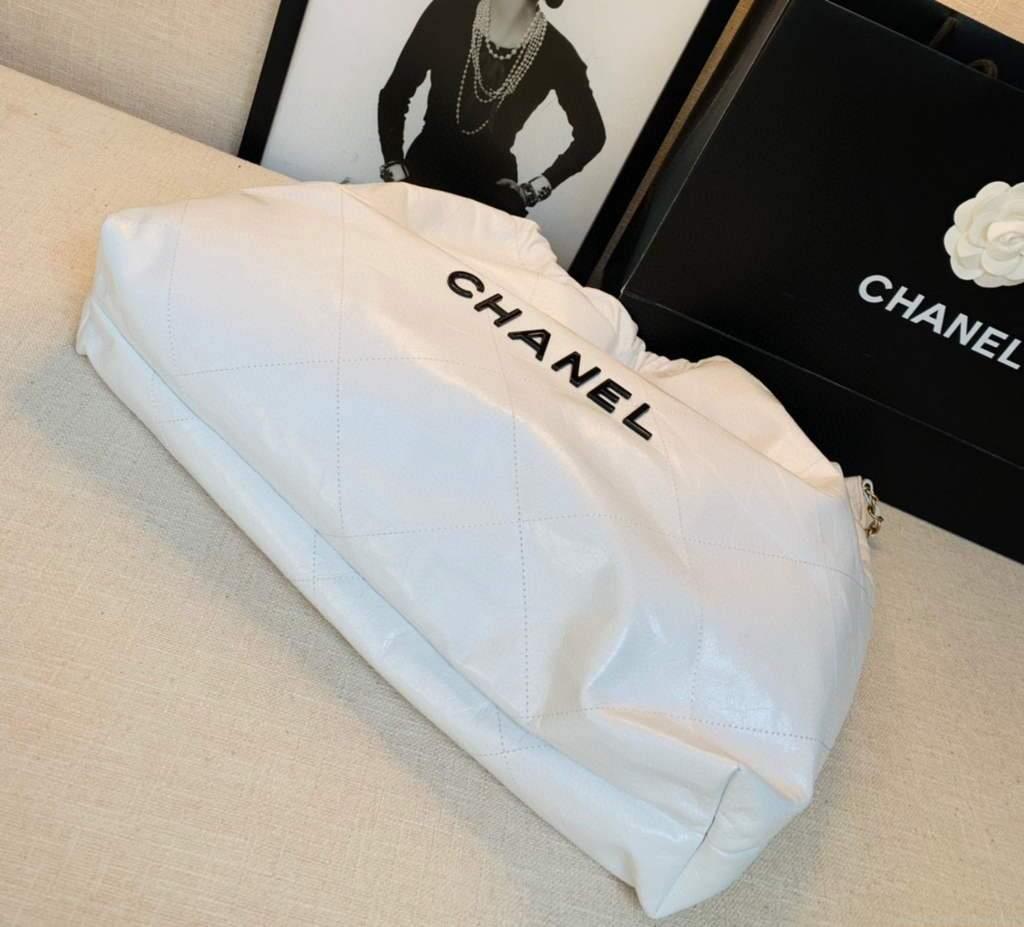 Chanel A68200 Large Chain Shopping Bag White Black