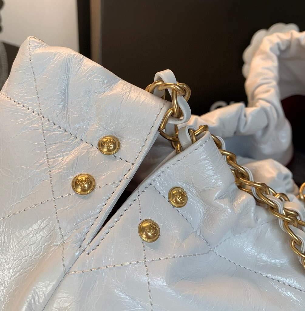 Chanel A68200 Large Chain Shopping Bag White Black