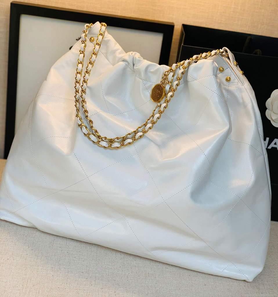 Chanel A68200 Large Chain Shopping Bag White Gold